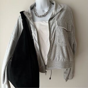 AERIE Light Gray Zip-Up Cropped Corduroy Jacket Extra Large XL